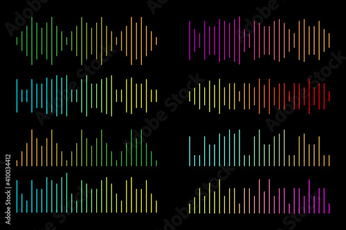 Set color sound waves. Vector sound wave. Abstract music pulse background. Wave effect. Stock image. EPS 10.