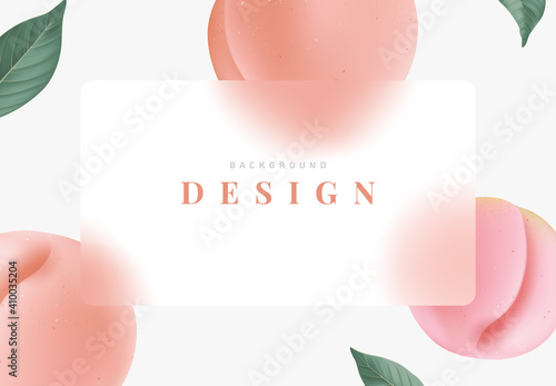 Fruit background design, fresh peaches with leaves