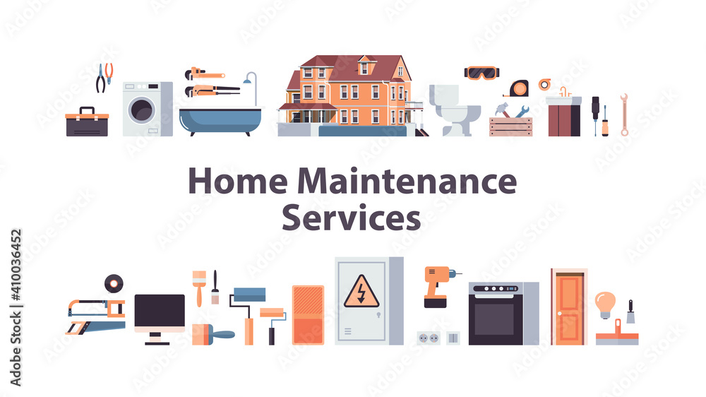 set home maintenance repair service concept horizontal isolated vector illustration