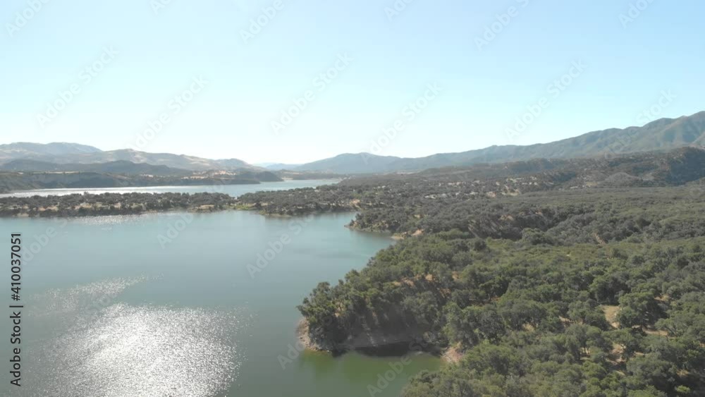 Aerial Morning View of Lake Cachuma and Shoreline Santa Barbara, California. Rising Drone Shot. Aerial Morning View of Lake Cachuma and Shoreline Santa Barbara, California. Rising Drone Shot.