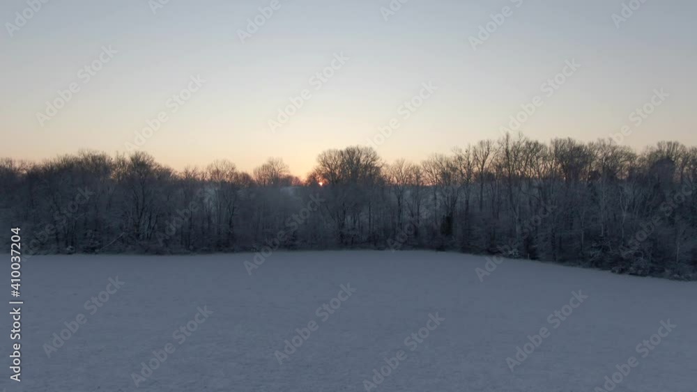 Dolly Forwards Towards Snow Covered Trees with the Sunrise behind Them Dolly Forwards Towards Snow Covered Trees with the Sunrise behind Them