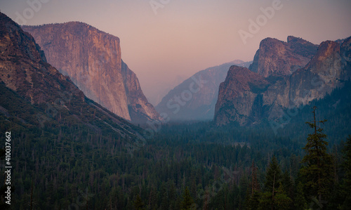 Smoky Yosemite Valley sunset during wildfires October 2020 © mdurson
