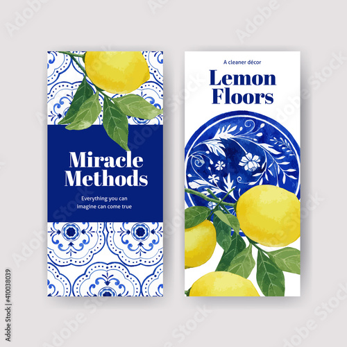 Flyer template with Italian tile concept design for brochure and leaflet watercolor vector illustration