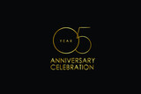 Luxury Black Gold 05 years anniversary, minimalist logo years, jubilee, Ribbon greeting card. Birthday invitation. Gold space vector illustration on black background - Vector