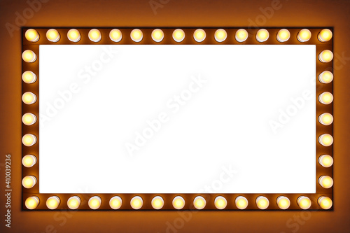 Wallpaper Mural Bright yellow light bulbs in a row in the shape of a rectangle are lit on a brown isolated background. White straight line, around which light bulbs shine brightly Torontodigital.ca