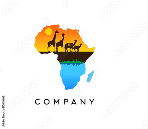 African Travel and Tourist - African Map Traveling Safari Vector Logo Template. 