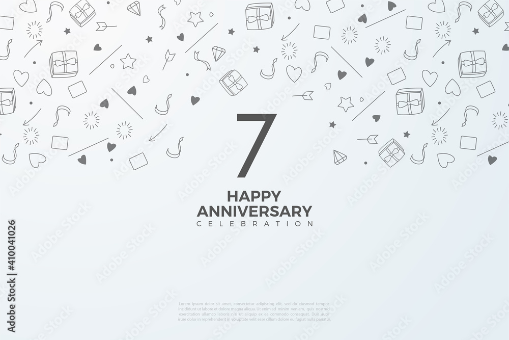 7th Anniversary with small illustrated backgrounds.
