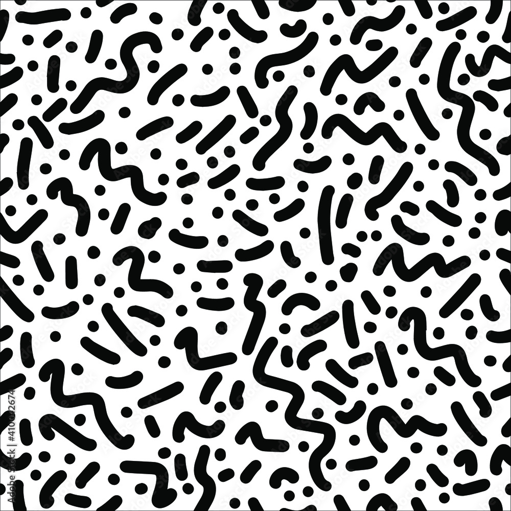 Hand drawn abstract creative illustration. Geometric ornament. Modern Memphis style. College nostalgy. Back to School. Seamless repeatable pattern. Black and white colors. Hight resolution Vector. Hand drawn abstract creative illustration. Geometric ornament. Modern Memphis style. College nostalgy. Back to School. Seamless repeatable pattern. Black and white colors. Hight resolution Vector.