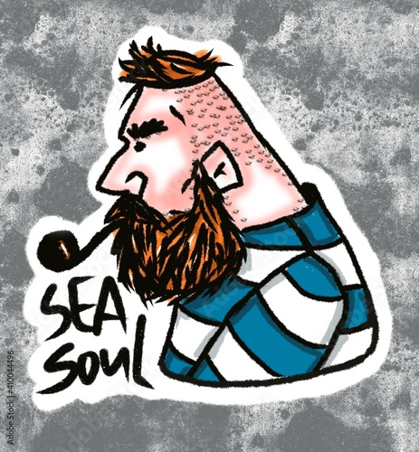 handsome bearded seaman smoking in profile portrait. sea soul