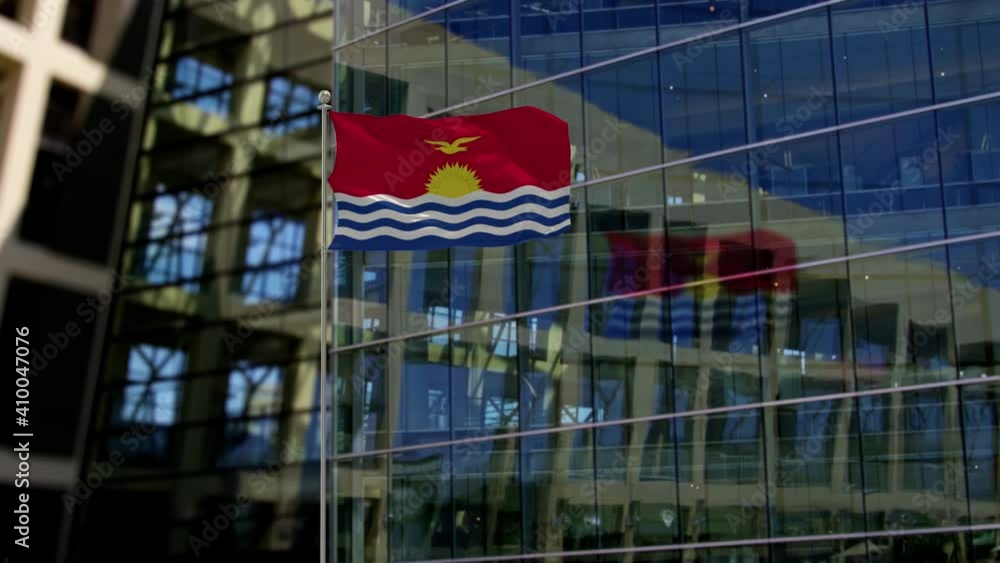 Kiribati Flag Waving On A Skyscraper Building Kiribati Flag Waving On A Skyscraper Building
