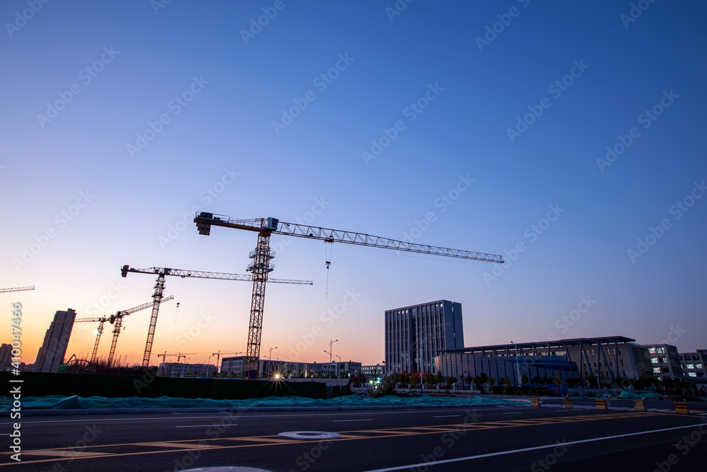 The building site is in the evening The building site is in the evening