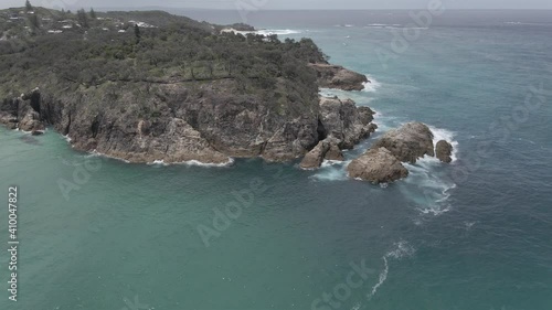 Headland Park And Gorge Walk Near South Gorge Beach - Blue Sea Waves In Summer - QLD, Australia. - aerial photo