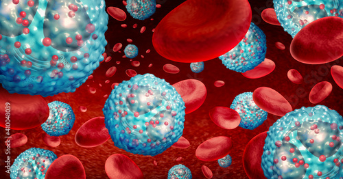 Eosinophil white blood cell concept inside the human body related to the immune system and allergy or asthma medical condition as cells inside an artery anatomy concept photo