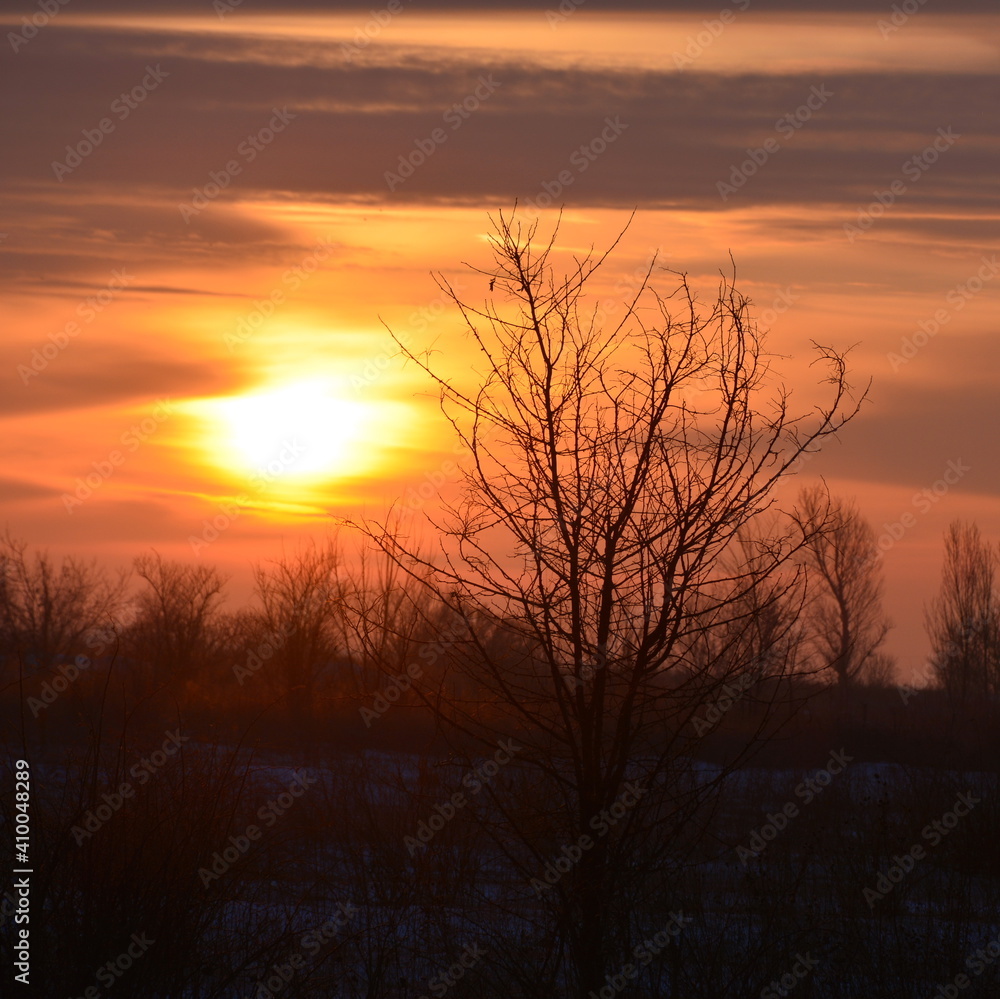 The sun rises across a cloudy sky on a winter morning. The sun rises across a cloudy sky on a winter morning.