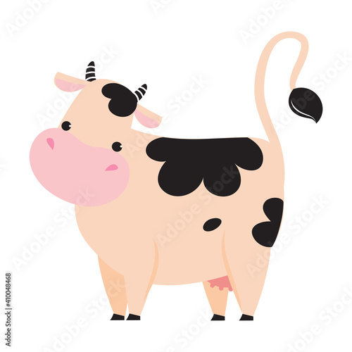 Cute Baby Cow, Adorable Funny Farm Animal Cartoon Character Vector Illustration