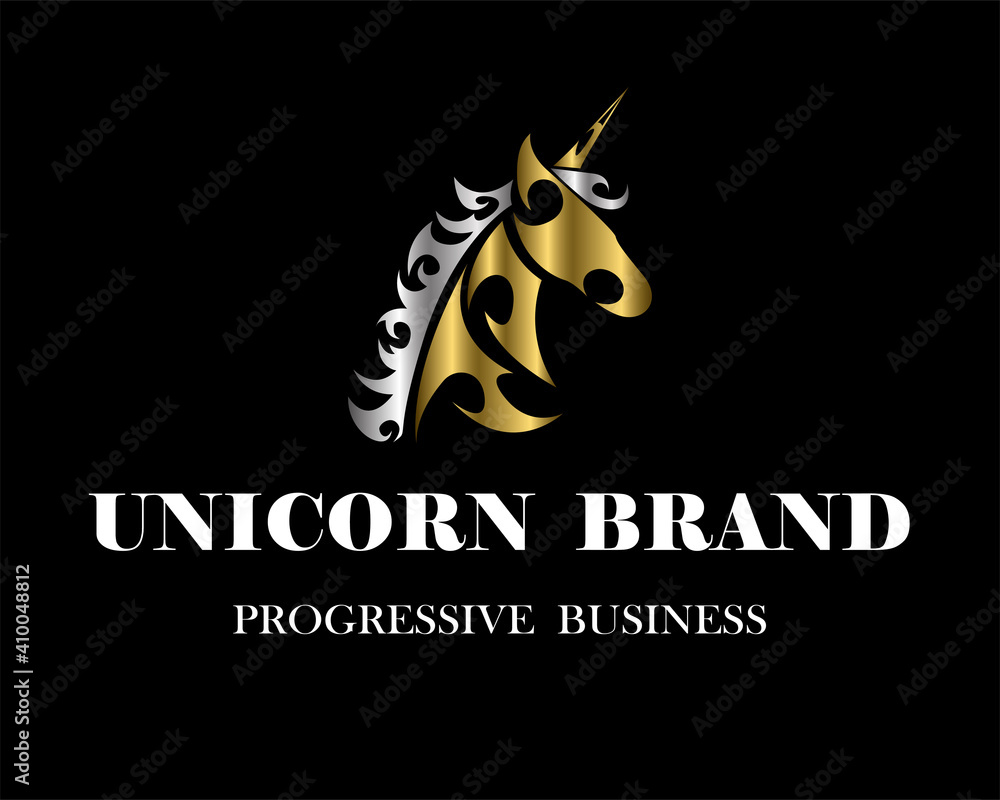 Fototapeta premium Line art vector logo of unicorn head. Suitable for use as logo.