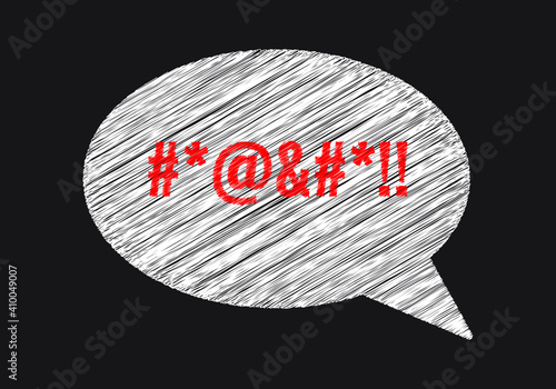 conversational obscenity symbol on it. Ban on swearing, obscenities. On black background