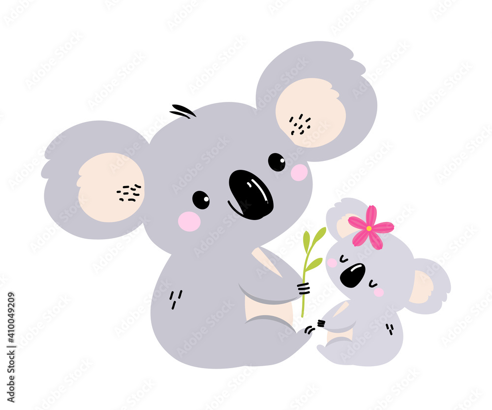 Adorable Mother Koala and her Baby, Lovely Animals Cartoon Character Vector Illustration Adorable Mother Koala and her Baby, Lovely Animals Cartoon Character Vector Illustration