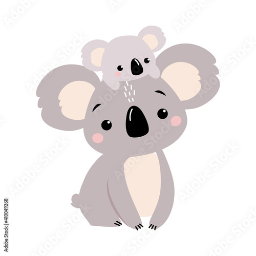 Cute Mother Koala and her Little Baby  Beautiful Australian Animals Cartoon Character Vector Illustration