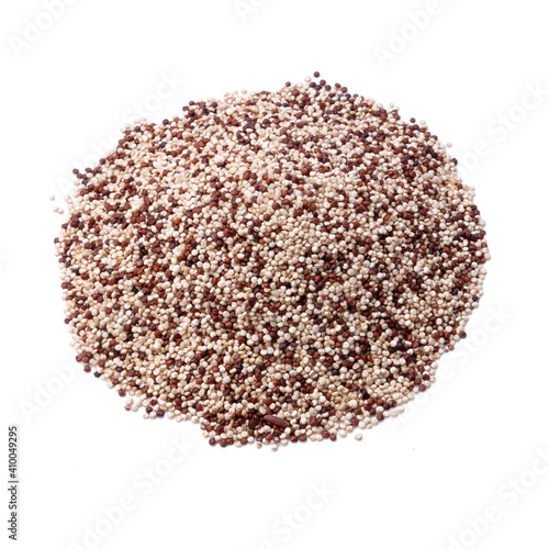 Quinoa seeds. White background. Isolated. close-up. View from above.