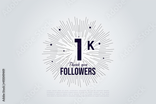 1k followers with numbers in front of line art that blurs the sun.