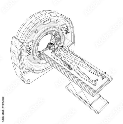 MRI machine scanning patient inside. Vector