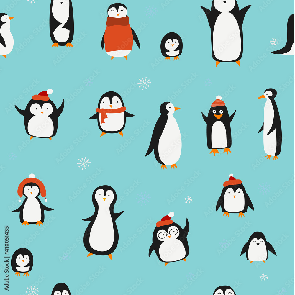 Obraz premium Funny Penguins family. Seamless Pattern for your design