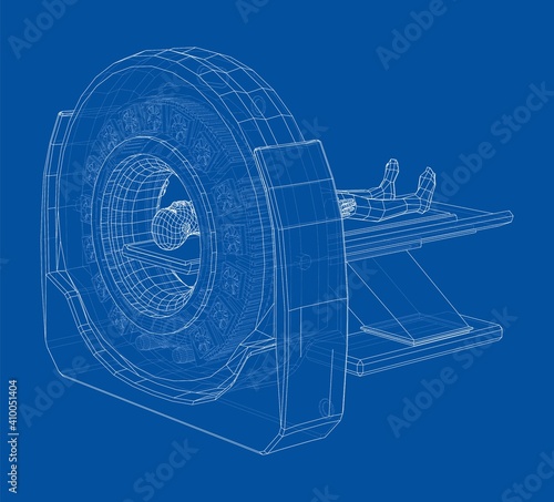 MRI machine scanning patient inside. Vector