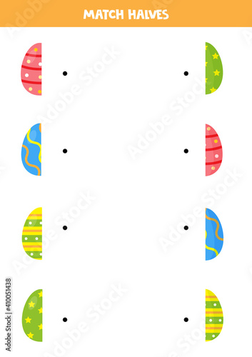 Match halves of Easter eggs. Logical game for children.