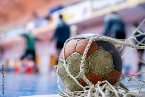 Ball on the floor at the goal, handball, futsal