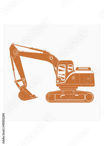 Editable Isolated Flat Monochrome Side View Excavator Vector Illustration for Construction Industry Related Design