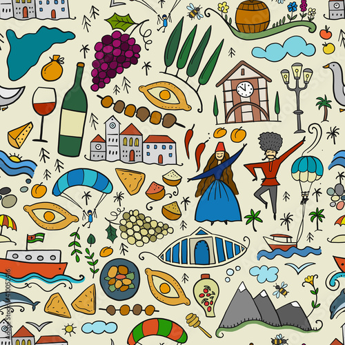 Abkhazia Travel. Culture and People. Seamless Pattern for your design
