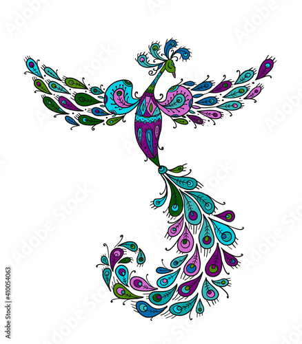 Magic Fairy Bird. Phoenix Bird. Mythical character. Ornamental Silhouette for your design