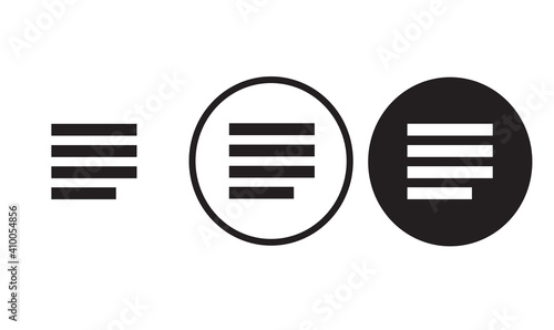 justify left icon black outline for web site design 
and mobile dark mode apps 
Vector illustration on a white background