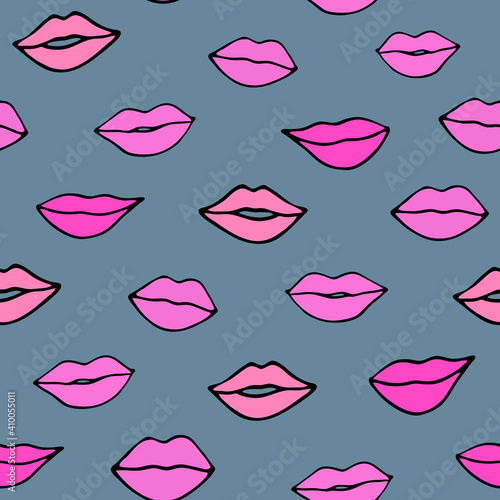 doodle lips seamless pattern.hand-drawn illustration of pink lips for Valentine's day.valentine's card