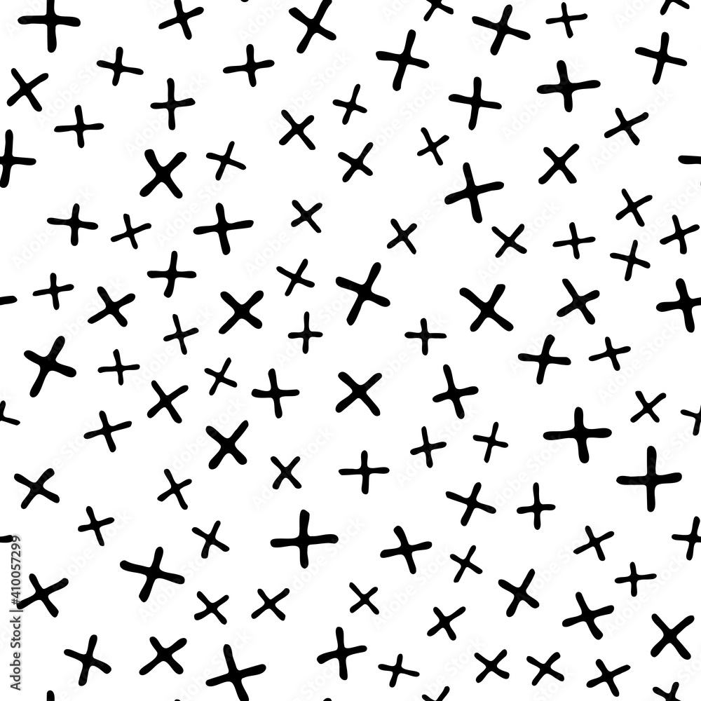 Vector abstract seamless pattern with black cross elements. Hand drawn crosses doodle pattern Vector abstract seamless pattern with black cross elements. Hand drawn crosses doodle pattern