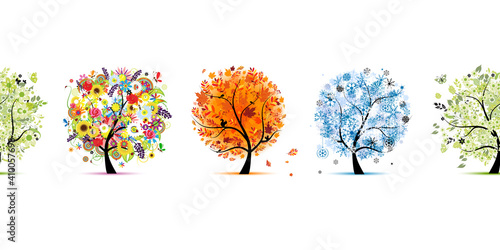 Four season trees- spring, summer, autumn, winter. Seamless Pattern for your design