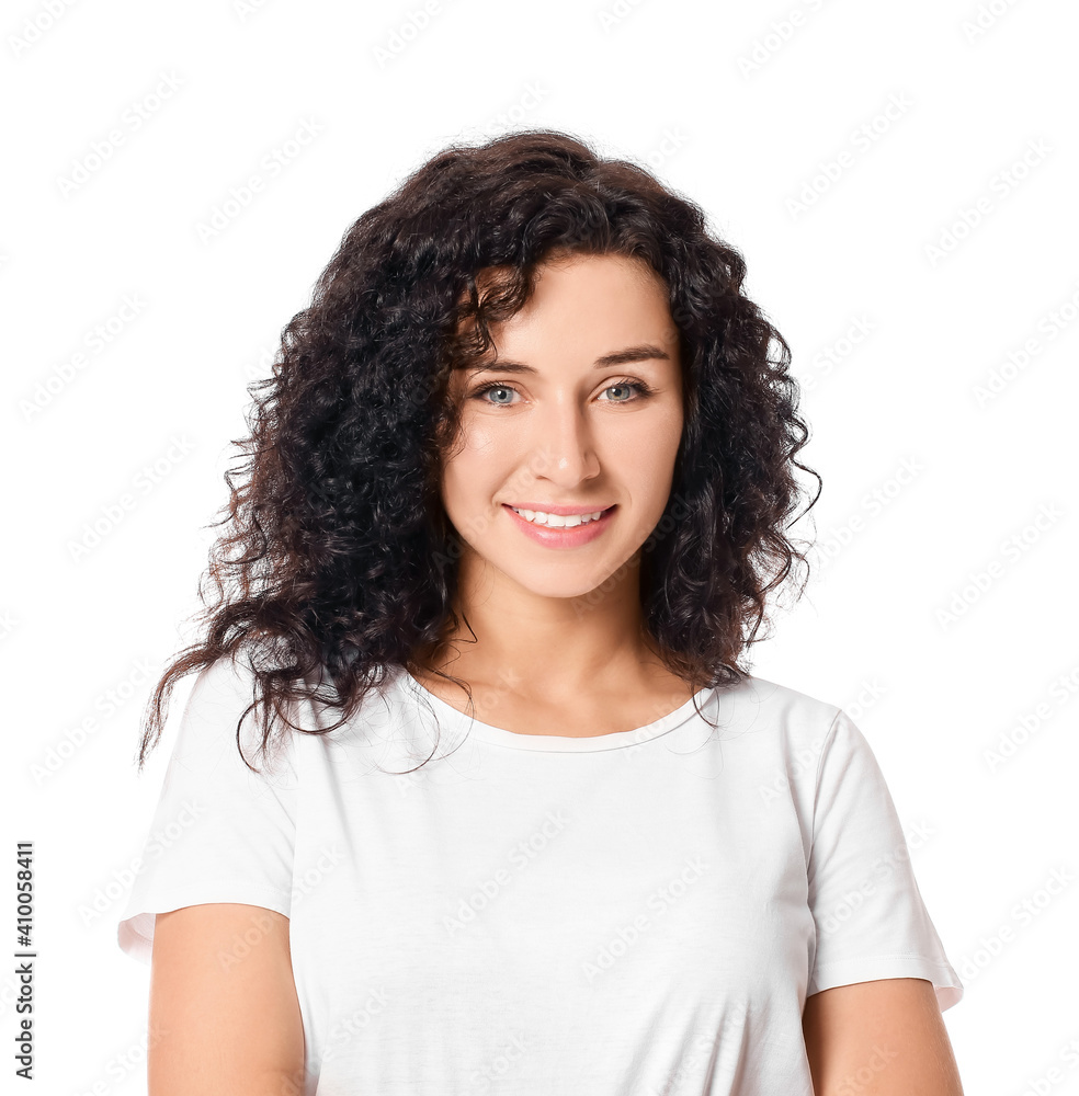 Portrait of young woman on white background Portrait of young woman on white background
