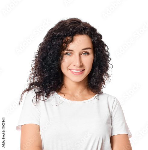 Portrait of young woman on ...