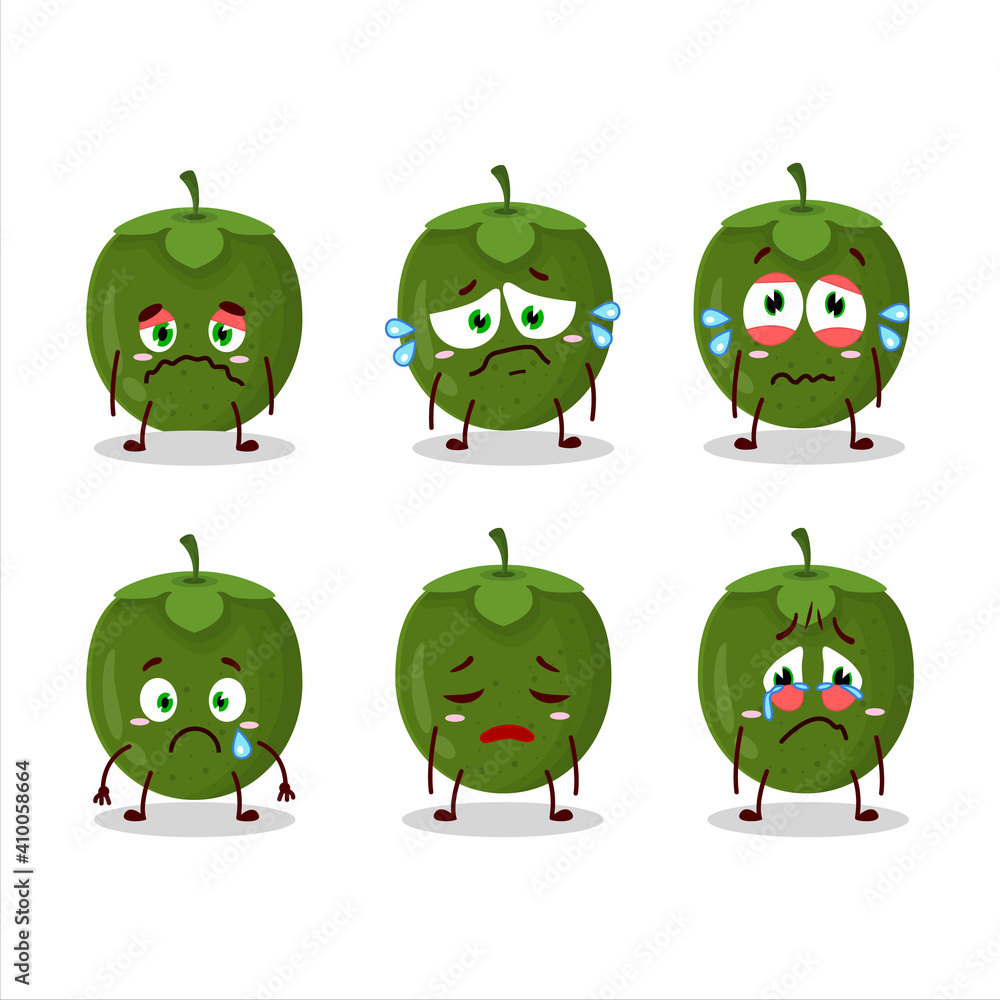 Black sapote cartoon character with sad expression Black sapote cartoon character with sad expression