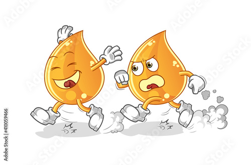 oil drop play chase cartoon. cartoon mascot vector