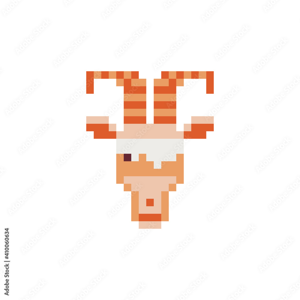 Fototapeta premium Goat head isolated vector illustration pixel art character flat style icon.
