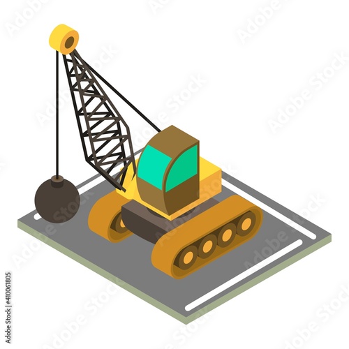 Demolition crane icon. Isometric illustration of demolition crane vector icon for web
