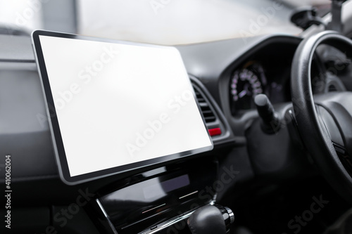 Blank tablet screen in a self-driving photo