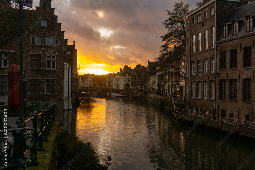 Sunset in canal and houses