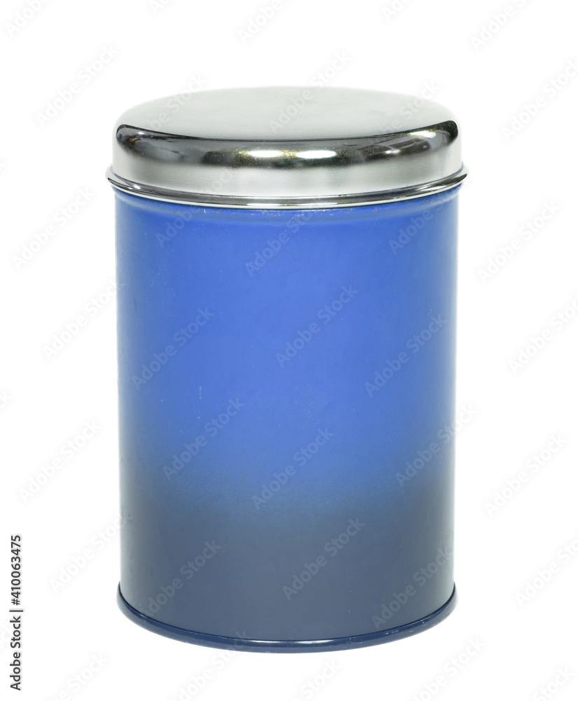 Old blue tin can, isolated on white Old blue tin can, isolated on white