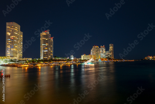 Miami city skyline. Florida. Skyscrapers at the night. USA.