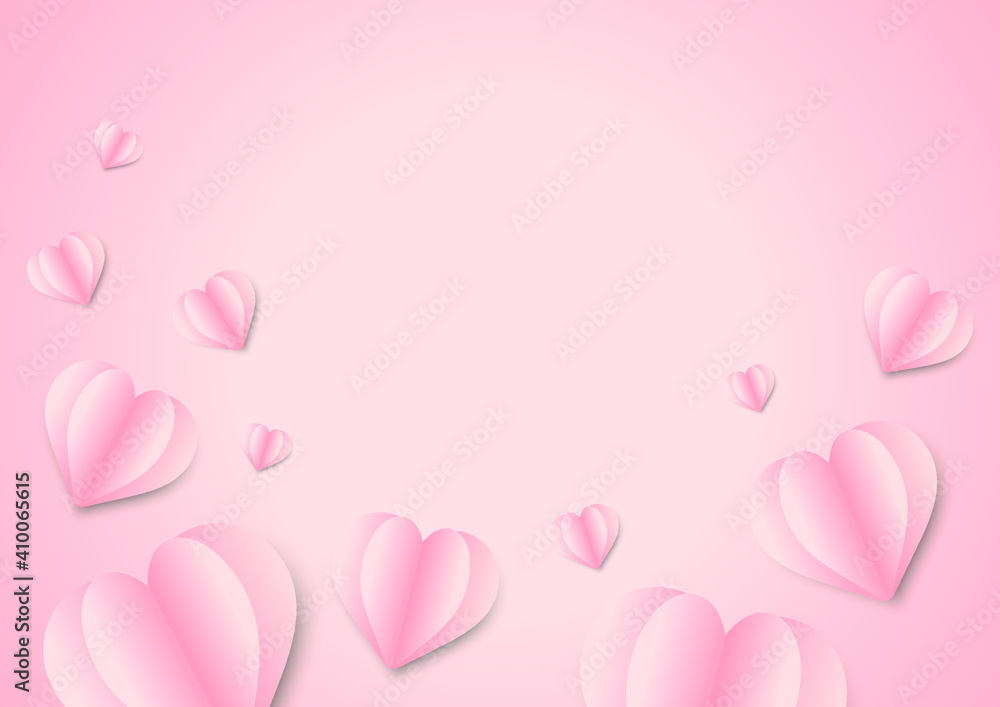 Sweet Love Valentine's day concept greeting card abstract background. Vector illustration. 3d pastel pink hearts on pastel pink background colour palette