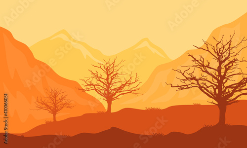 A beautiful nature scenery at twillight in the desert. Vector illustration