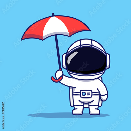 Cute astronaut carrying an umbrella